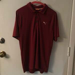 PUMA Sport Lifestyle Maroon Polo Shirt Orange Puma Cat M Preppy Sportswear Retro